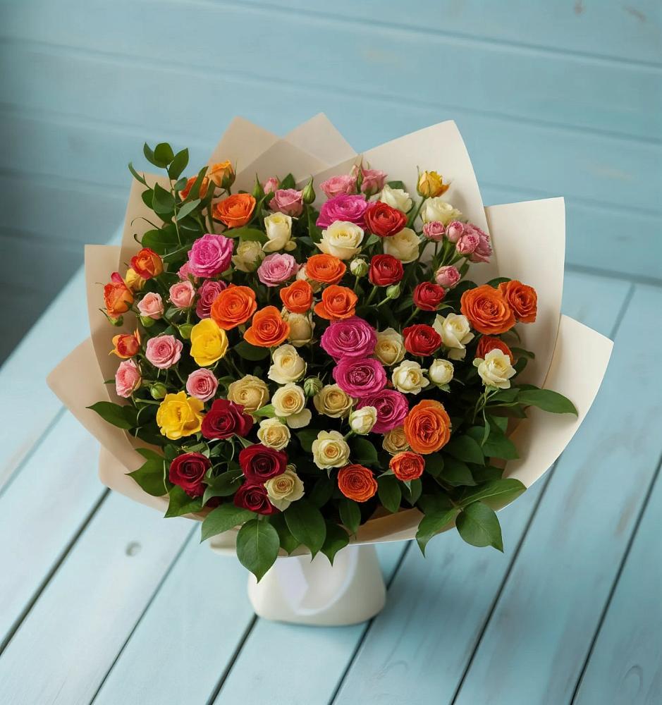Букет Микс из разноцветных кустовых роз в Пачелме