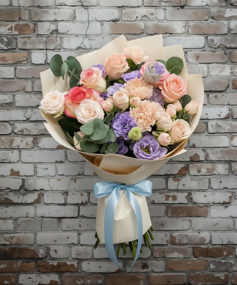 Букет цветов из: Розы, Лизиантусы и Гвоздики в Пачелме