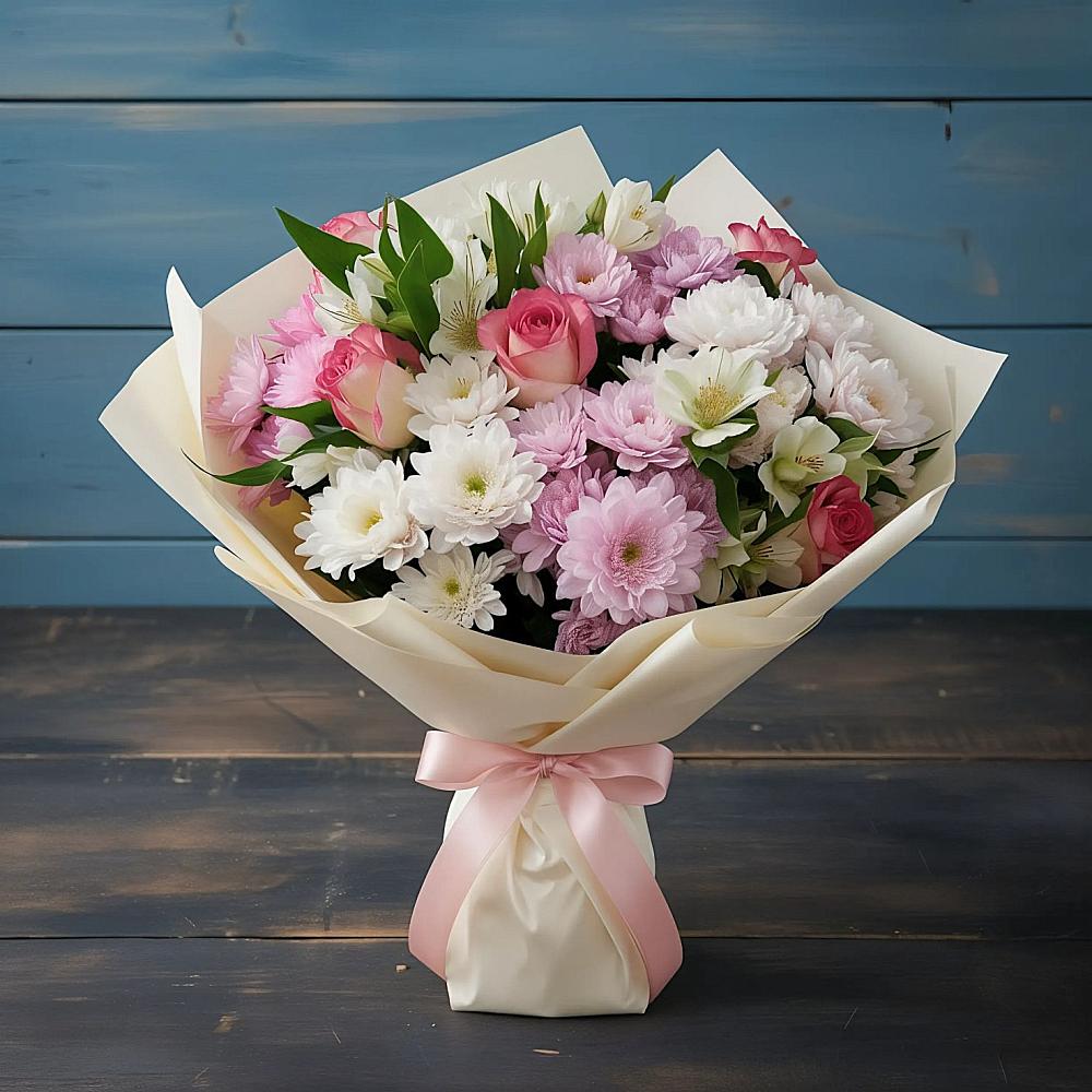 Букет цветов из: Хризантемы, Альстромерии и Розы в Пачелме